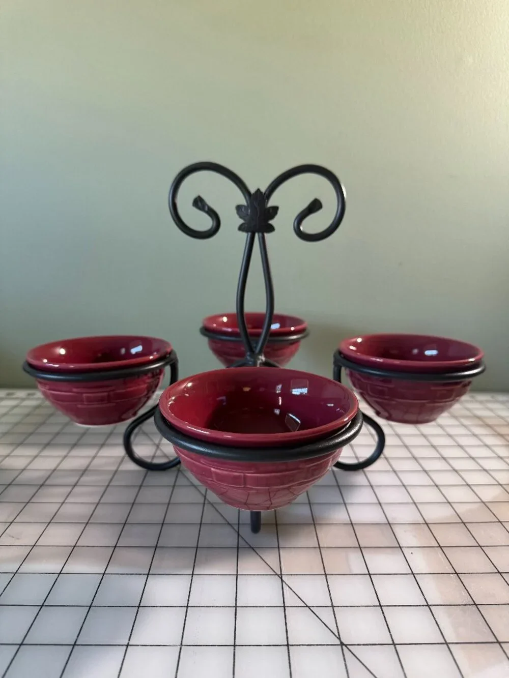 Longaberger Paprika Red Dessert & Condiment Bowl Caddy Set